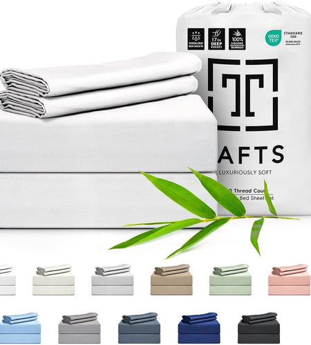 Bamboo Sheets King Size - 100% Bamboo Viscose Sheet Set - 400TC Bamboo Bed Sheets - 4 Pieces - 17” Deep Pocket - Silk Feel, Cooling, Anti-Static, Hypoallergenic (Cool White)