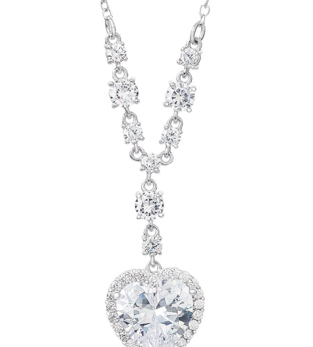 - Women'S Silver Plated Cubic Zirconia Heart Pendant Necklace, 18"