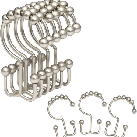 Shower Curtain Hooks, 12Pcs Shower Curtain Rings, Stainless Steel Roller Gliding Shower Hooks for Shower Curtain, Rustproof Shower Rings for Curtain, Shower Curtain, Shower Rod, Matte Nickel