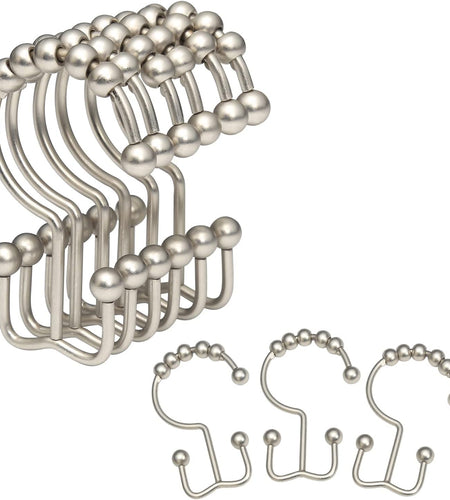 Shower Curtain Hooks, 12Pcs Shower Curtain Rings, Stainless Steel Roller Gliding Shower Hooks for Shower Curtain, Rustproof Shower Rings for Curtain, Shower Curtain, Shower Rod, Matte Nickel