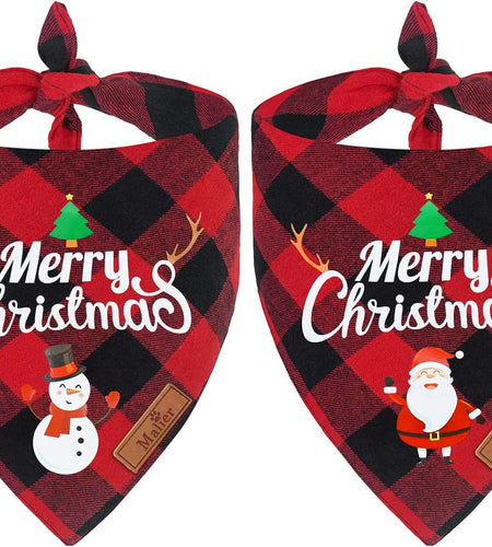2 Pack Dog Bandana Christmas Classic Buffalo Plaid Pets Scarf Triangle Bibs Kerchief Set Pet Costume Accessories Decoration for Small Medium Large Dogs Cats Pets