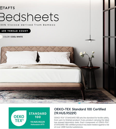 Bamboo Sheets King Size - 100% Bamboo Viscose Sheet Set - 400TC Bamboo Bed Sheets - 4 Pieces - 17” Deep Pocket - Silk Feel, Cooling, Anti-Static, Hypoallergenic (Cool White)